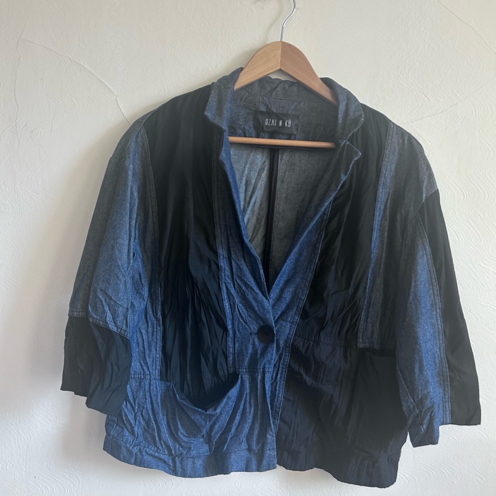 Ozai N Ku Crinkle Patchwork Shirt Jacket in Denim - Picture 4 of 8